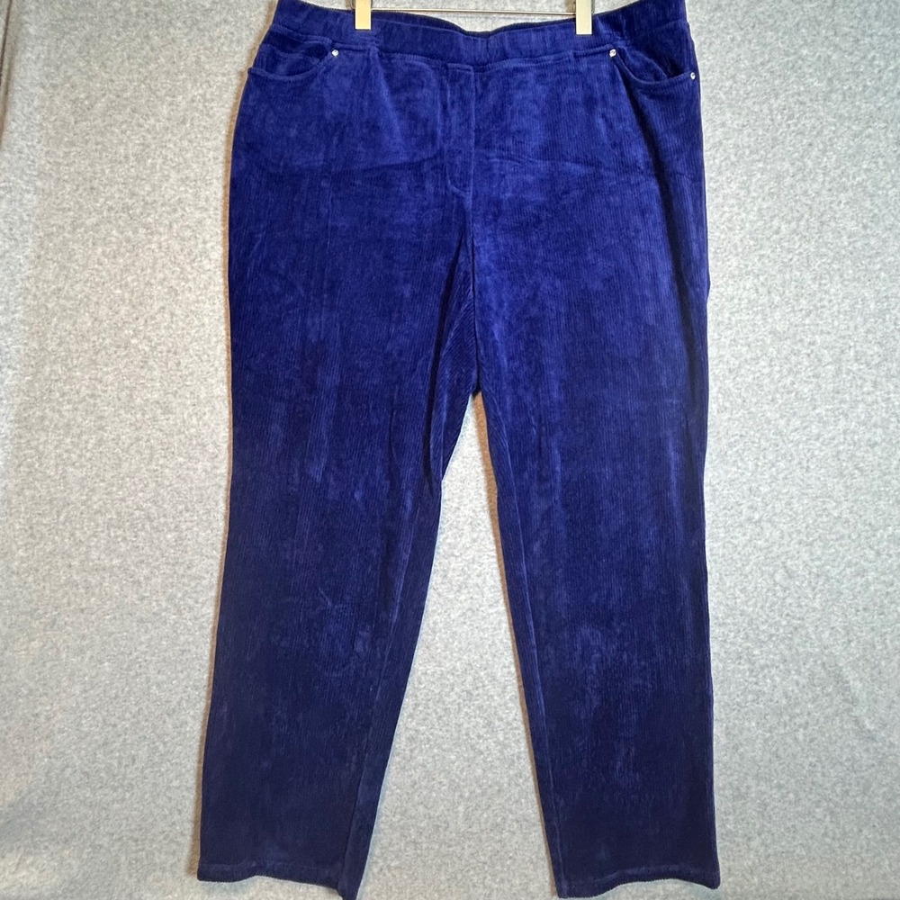 Quacker Factory Corduroy Pants Women 1X Blue Rhinestone Straight Leg A341781